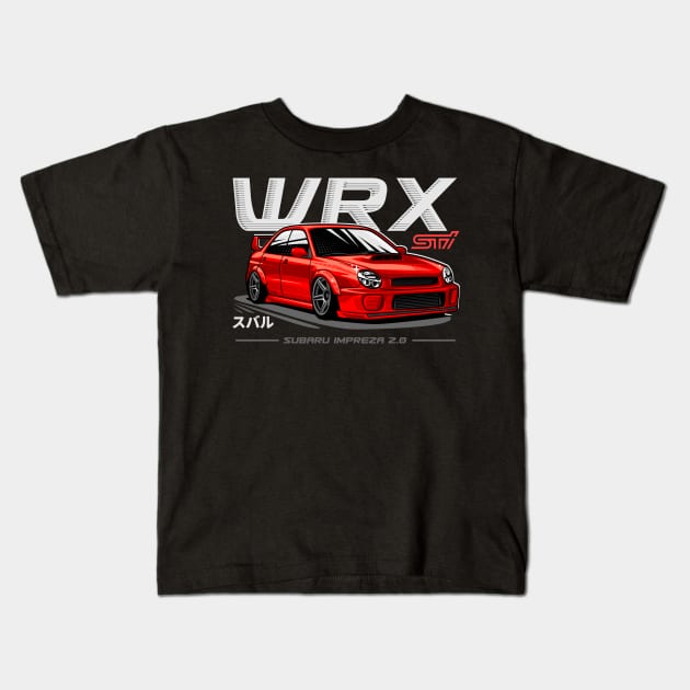 JDM car Subaru Impreza WRX STI RED Kids T-Shirt by celengan